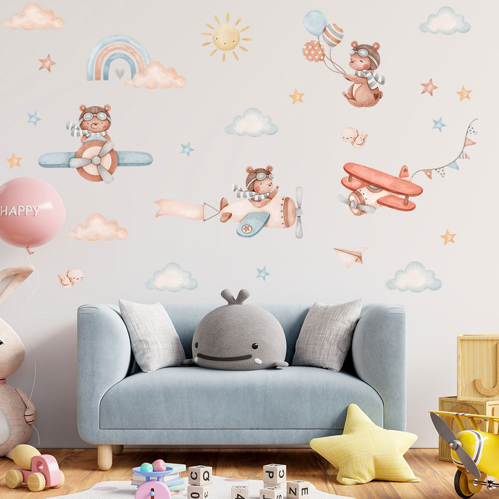 Autocolantes de Parede Autocolantes de Parede Cartoon Rainbow Star Cloud Autocolantes de Parede Decoração de Quarto Infantil