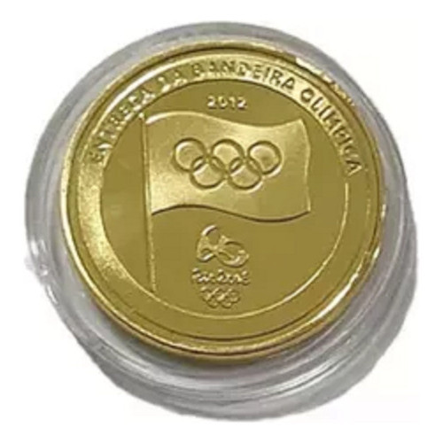Moeda Medalha Entrega Bandeira Olimpíadas Banhada Ouro 27mm