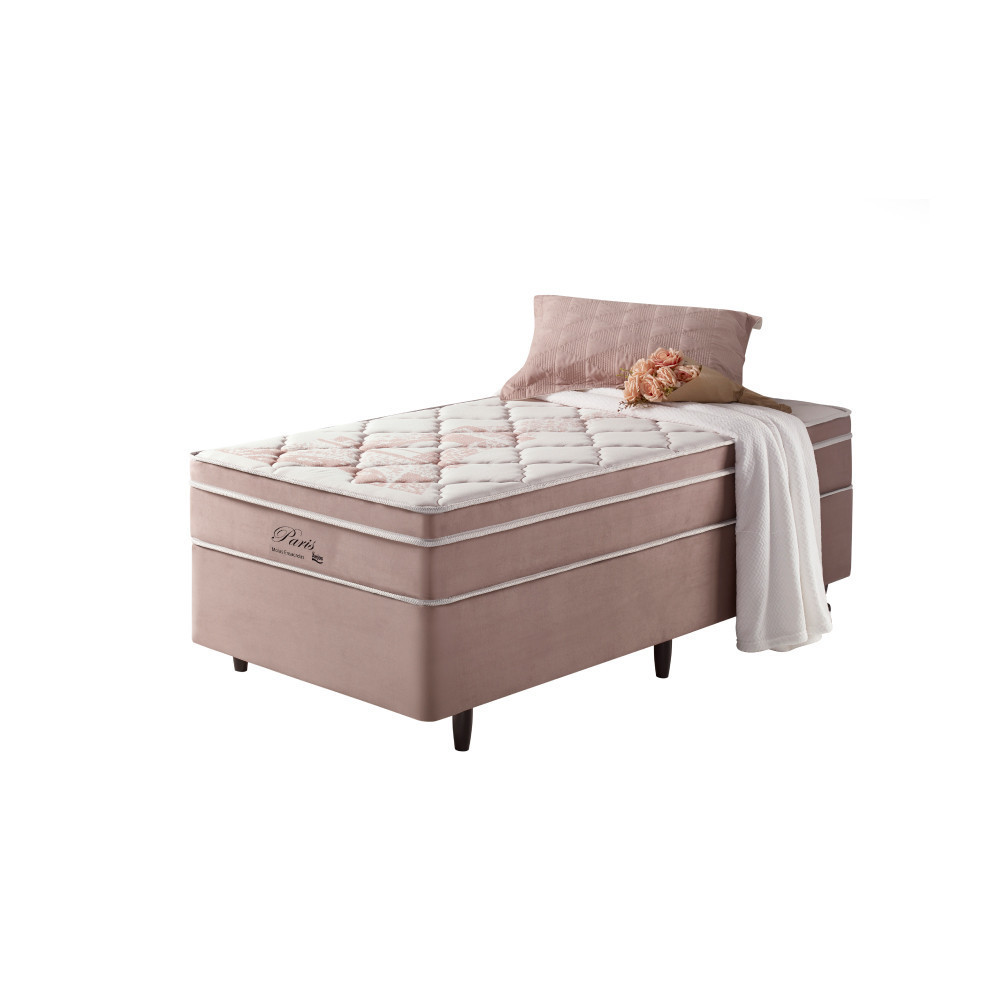 Cama Box Solteiro Rosa + Colchão Molas Superlastic Paris 88x188x68cm - Home & Living