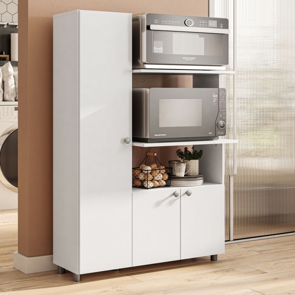 Armário de Cozinha Multiuso Telasul Âmbar 3 Portas Forno e Micro Branco em Oferta na Shopee