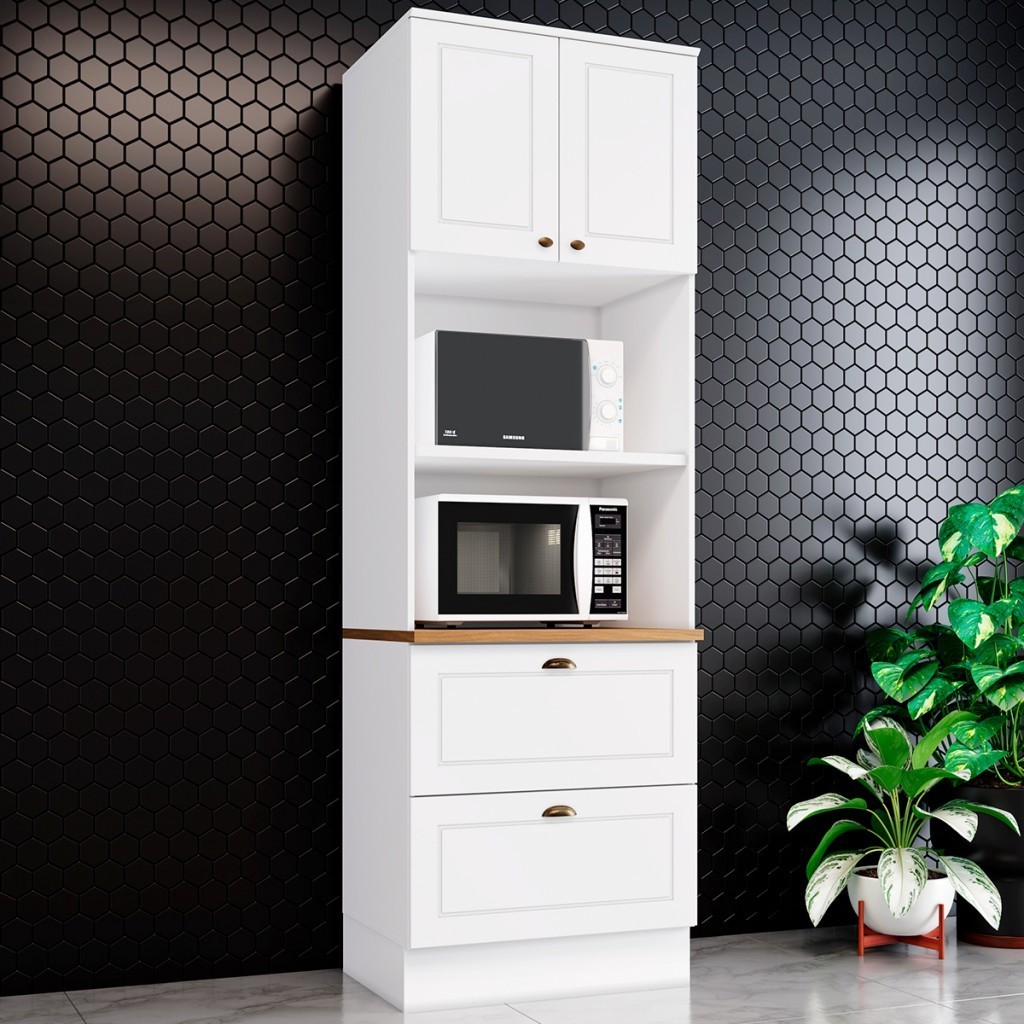 Armário de Cozinha Compacta Americana 2 Portas 2 Gavetas 100% Mdf C351 Branco/Nature - Pnr Móveis em Oferta na Shopee