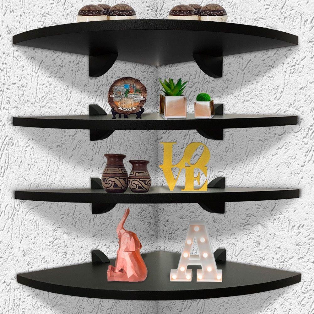Kit 04 Prateleiras De Parede Canto Quinte Para Quarto Sala Cozinha MDP Preto em Oferta na Shopee