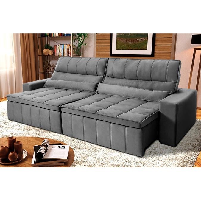 Sofá Retrátil Reclinável Supremo 2,70m Suede Velut Cinza Molas no Assento - King House em Oferta na Shopee