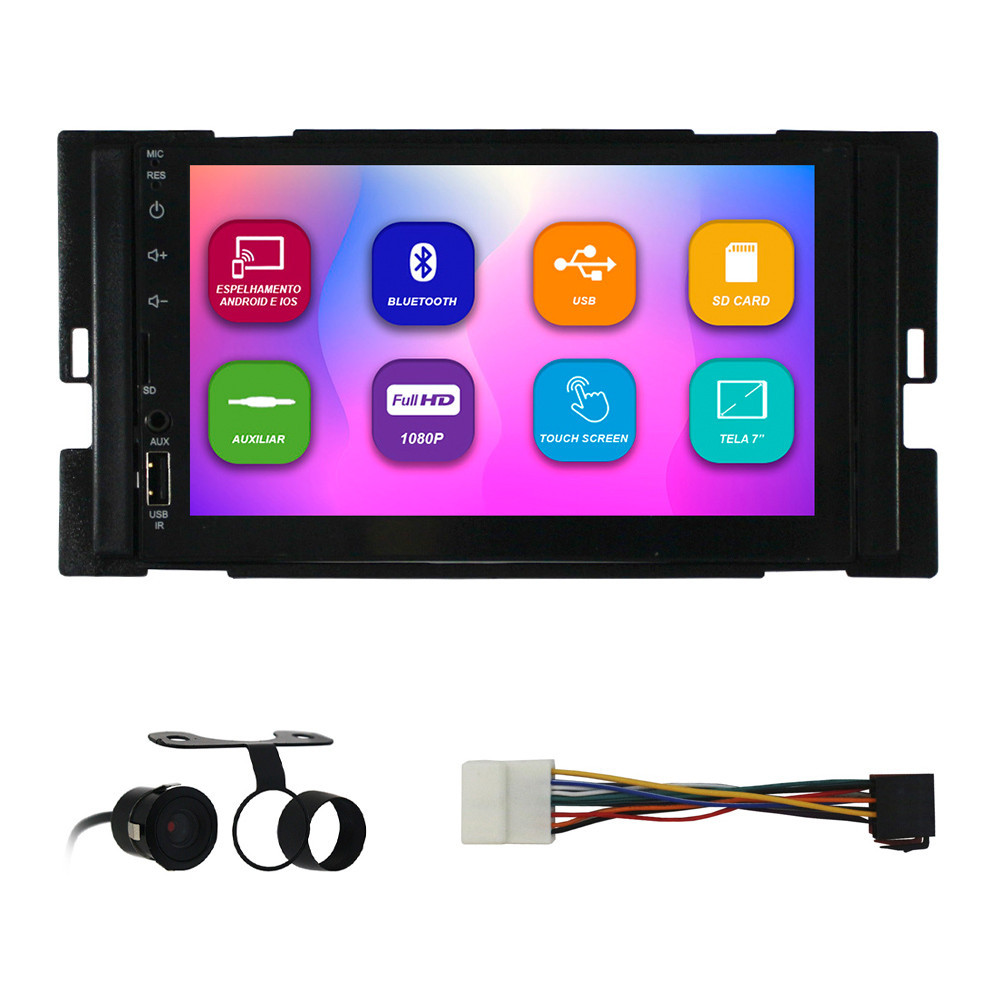 Kit Multimídia 7 Pol March Versa 2014 2015 2016 2017 2018 2019 2020 Espelhamento Android Ios 2 Din Preto Camera Ré em Oferta na Shopee