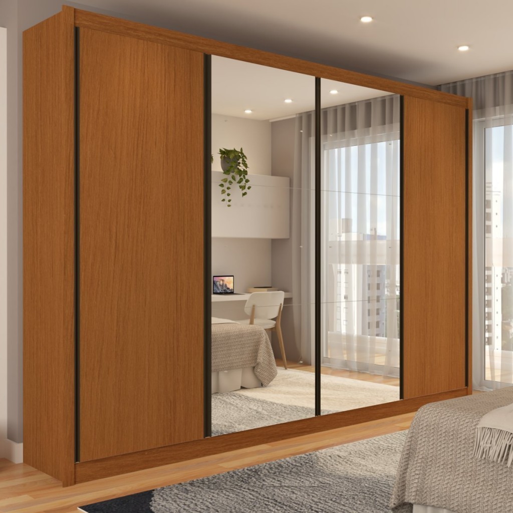 Guarda-Roupa Casal Jeremy 4 Portas 4 Gavetas com Espelho em Oferta na Shopee