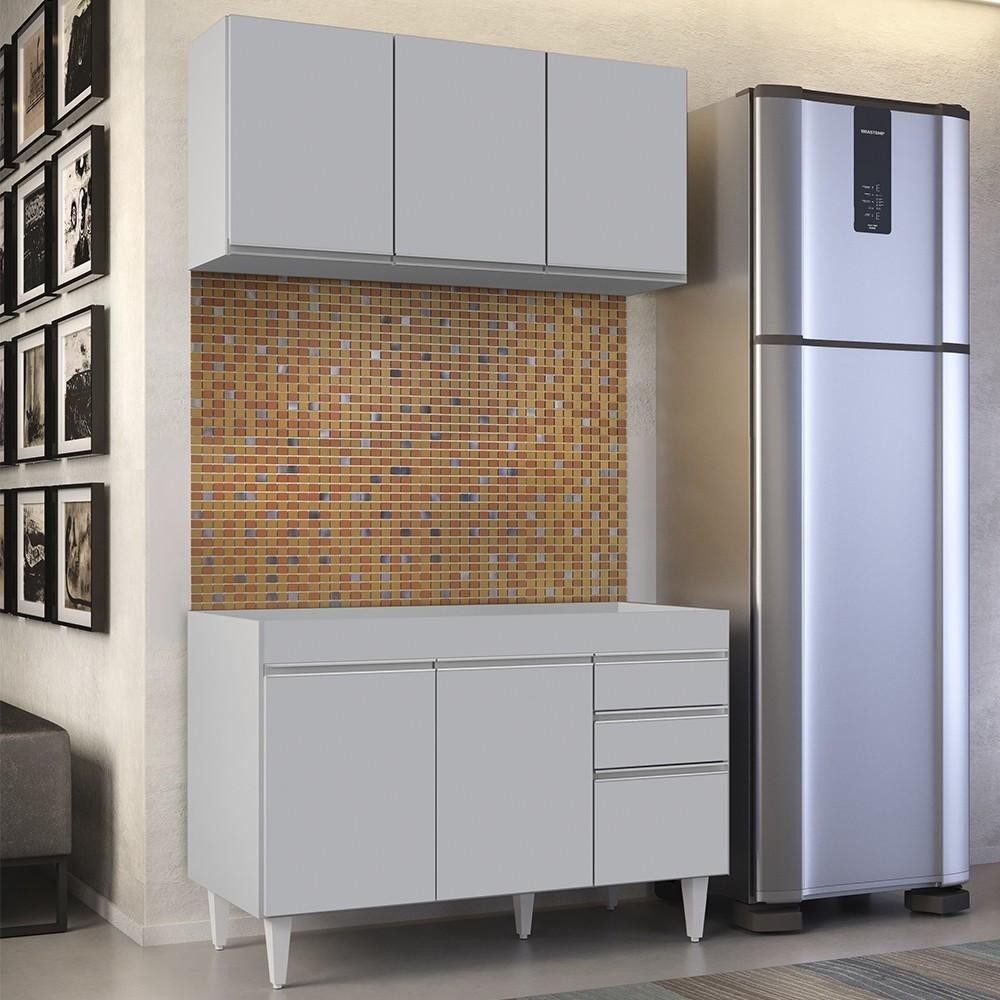 Armário de Cozinha Aéreo Virgínia e Balcão Para Pia 120cm Michigan Cinza Claro - Lumil - Home & Living