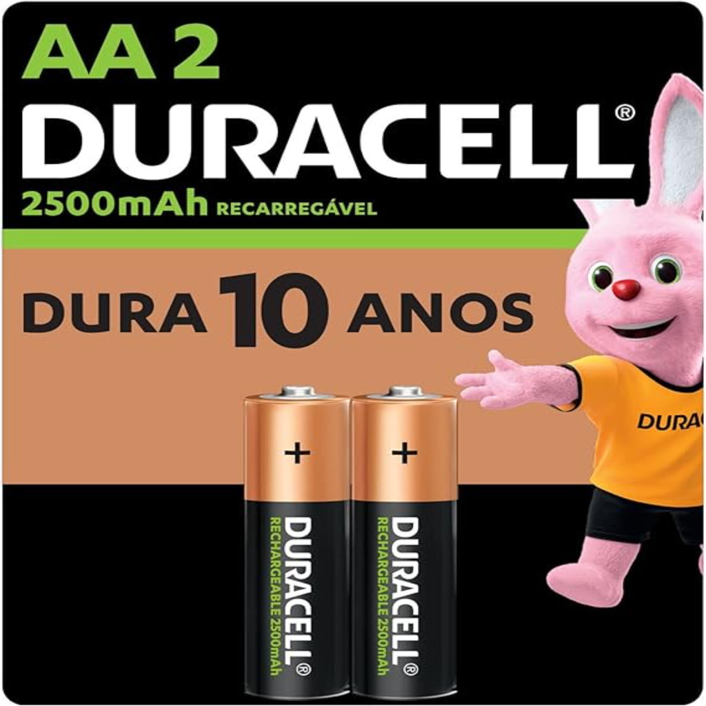 Pilha Recarregável AA Pequena DURACELL com 2 unidades - Home Appliances