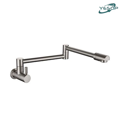 Torneira de Cozinha de Parede Articulável 40cm em Inox Escovado Prata