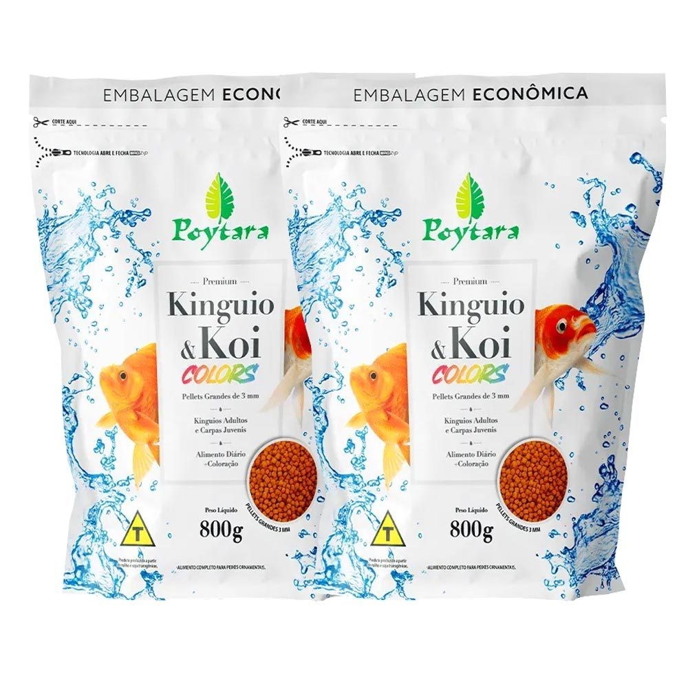 Kit 2 Ração de Kinguio Grande Carpa Koi Juvenil Poytara 800g