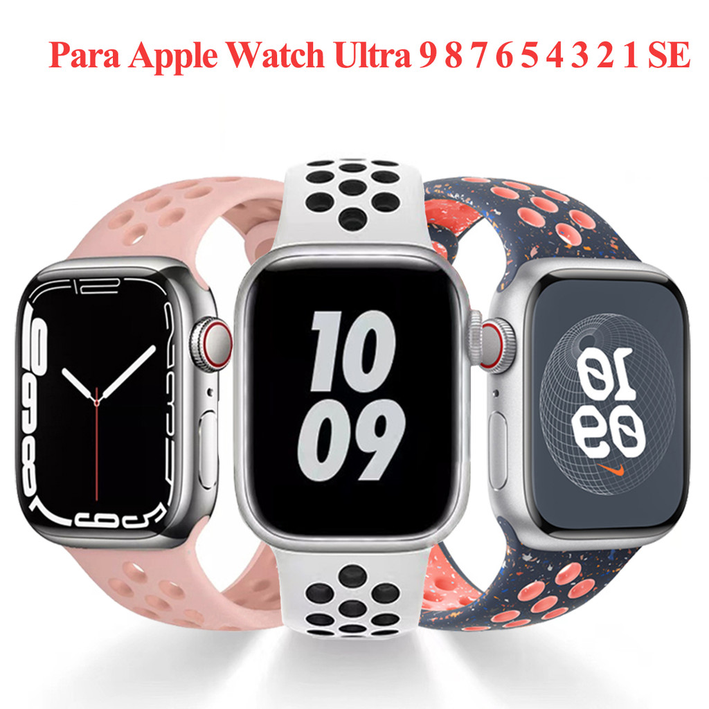 Pulseira Silicone para Apple Watch Ultra 4 3 2 49mm Series 12 11 10 9 8 7 SE 6 5 4 3 40mm 44 45 41 46 42 38mm smartwatch