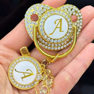 Chupeta De Bebê Dourada Com 26 Letras Iniciais E Clipe De Corrente De Diamante em Oferta na Shopee