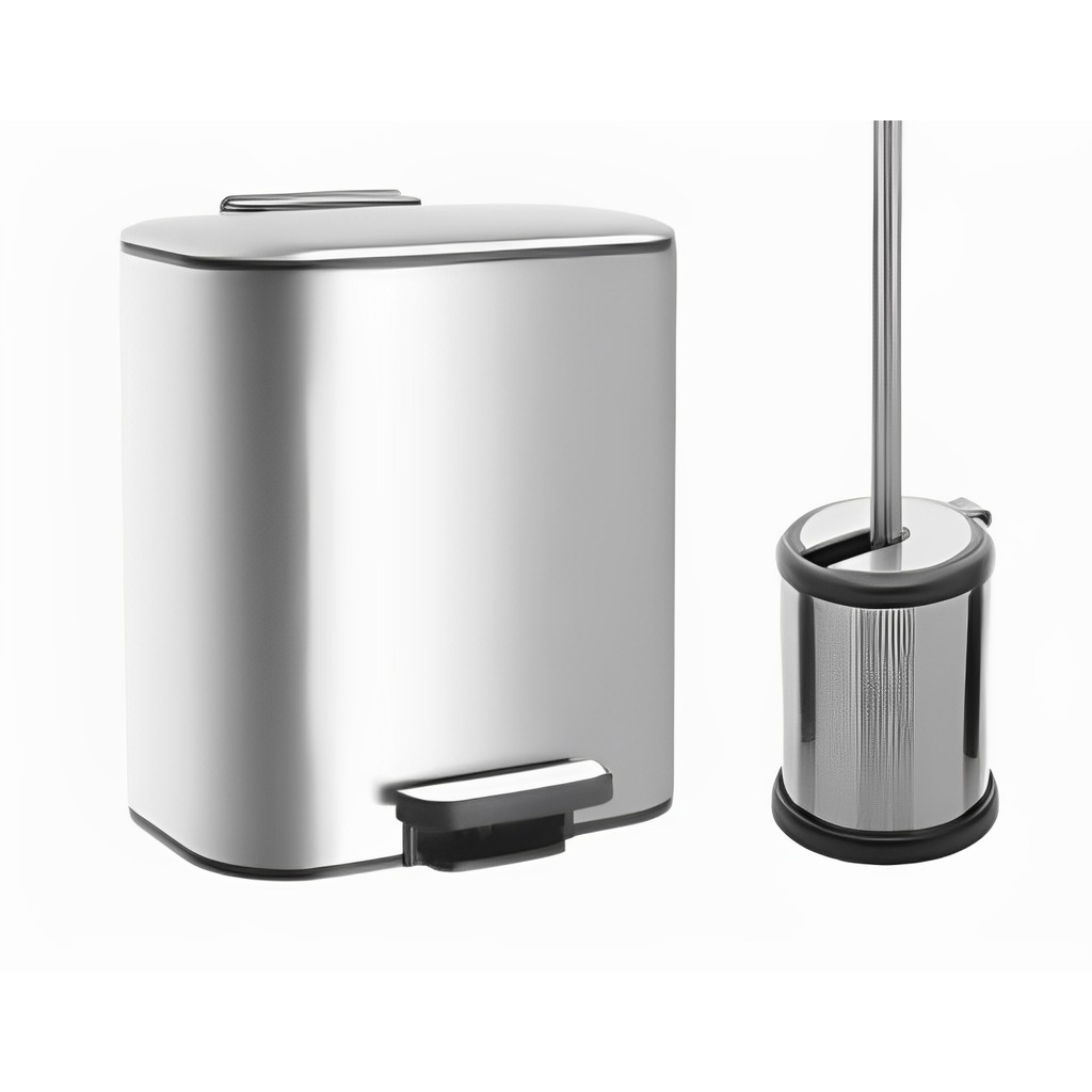 Kit Lixeira De Pedal Inox 6 Litros + Escova Sanitária Inox