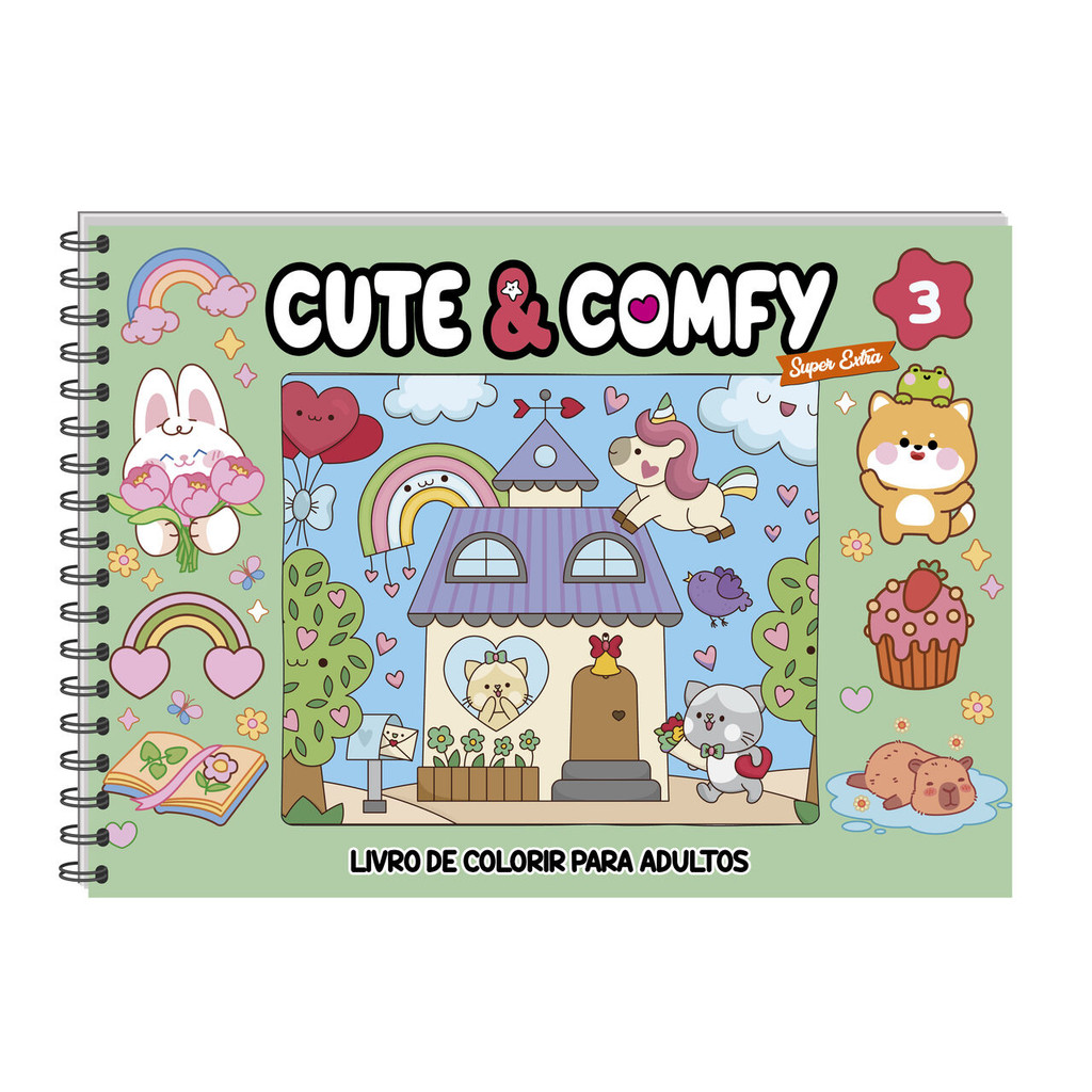 Cute & Comfy Super Extra Edição 03 - Livro de Colorir Adulto - Capa Dura Holográfica