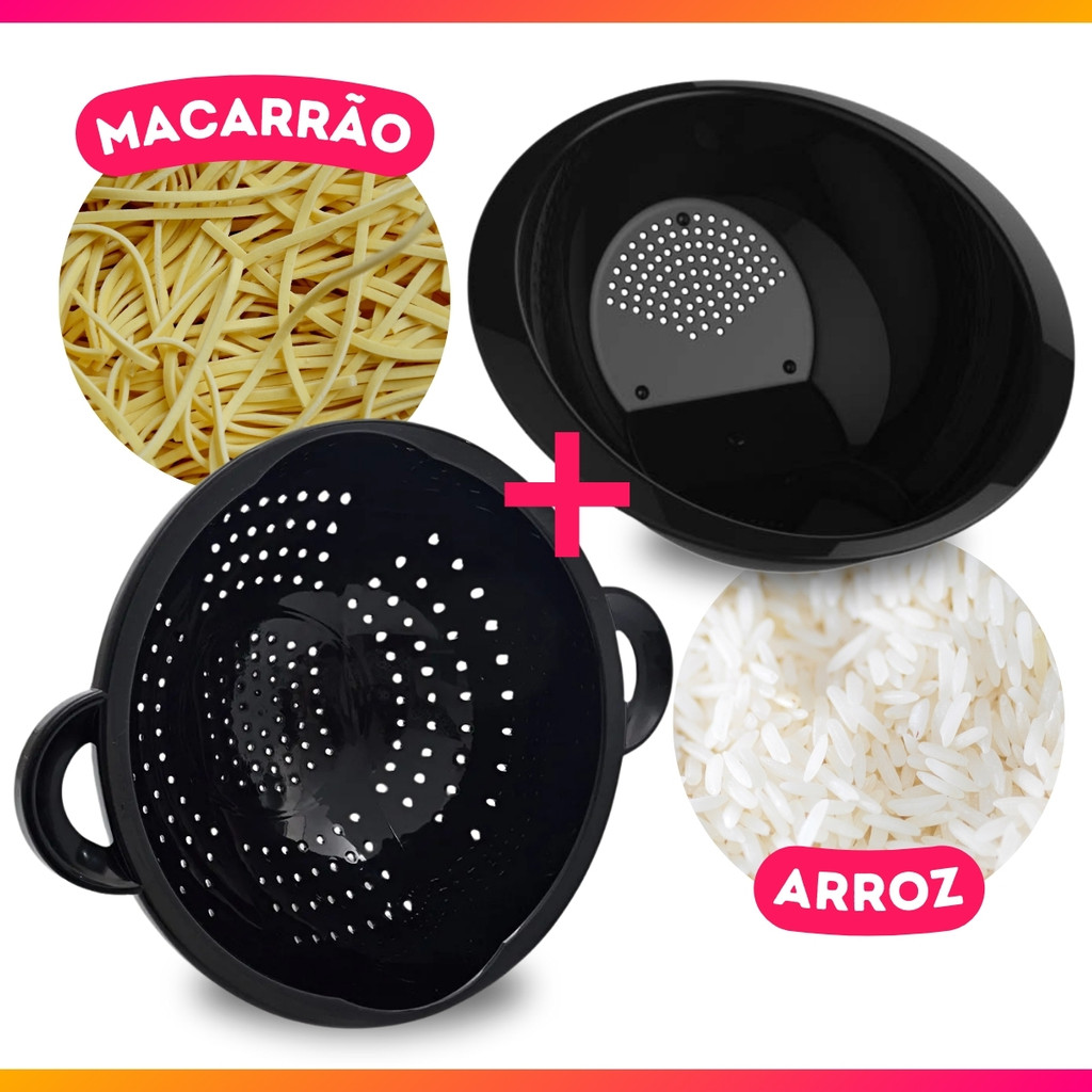 Kit Escorredor De Macarrão Massas+ Lavador Arroz Peneira Pote de Plástico