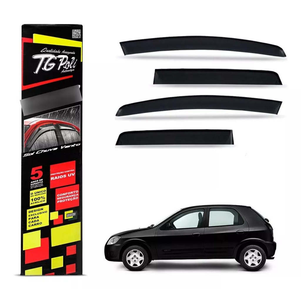 Calha de Chuva Chevrolet Celta e Prisma 2003 a 2015 4P TG Poli Defletor Portas Protetor Janelas Fumê em Oferta na Shopee