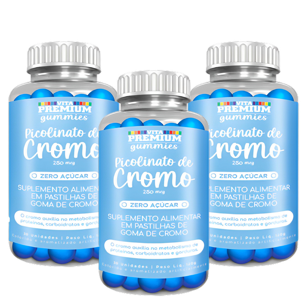 Kit 3 und Picolinato de Cromo 30 Gomas BlueBerry em Oferta na Shopee