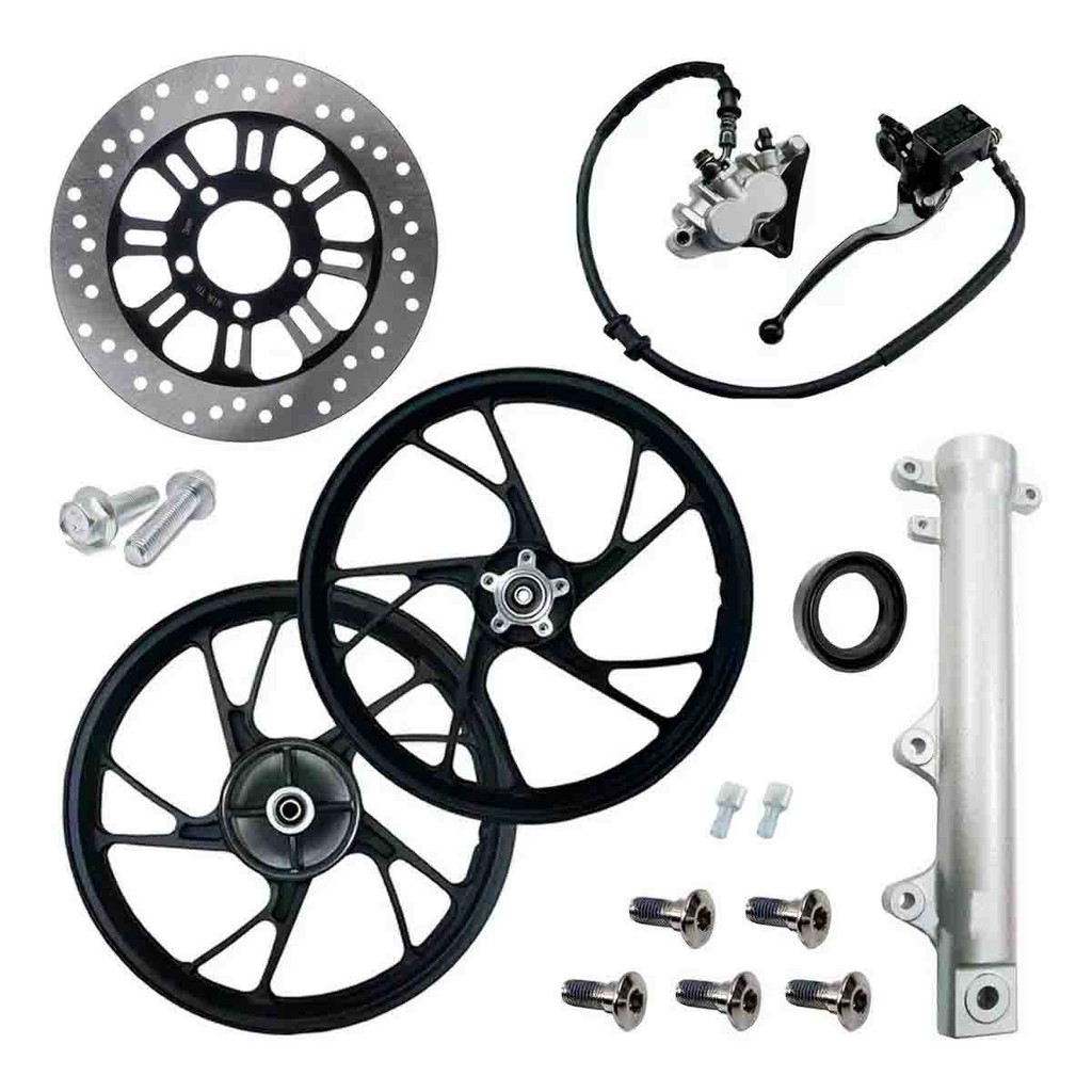 Kit Sistema Freio A Disco Cg150 Cg160 Titan Fan Start 150 160 2014 Em Diante Roda Jante Liga Leve Pé de Galinha Preta