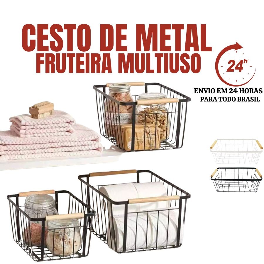 Cesto De Metal Fruteira Organizador Decorativo Resistente
