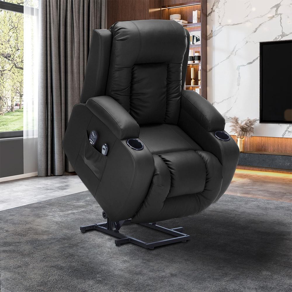 Imagem Poltrona do Papai Lift Sala de Estar Reclinável Austin Elétrica Aquecimento Massagem PU Preto G94