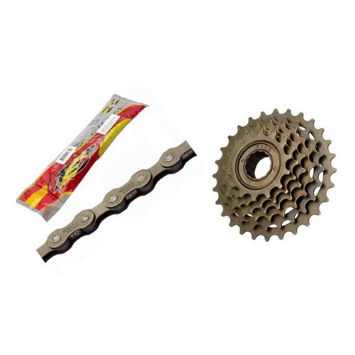 Corrente Bike Fina 6m 1/2 X 3/32 116 Elos Tec + Catraca De 6