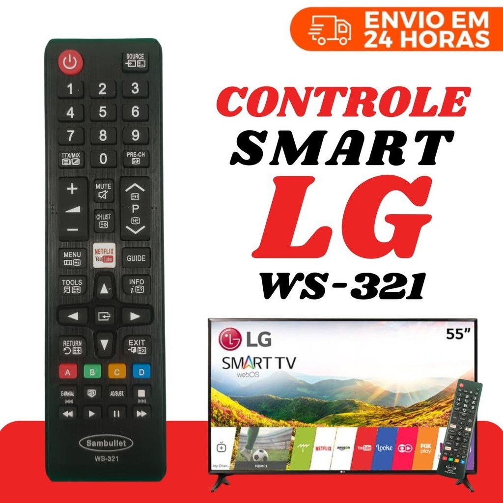 Controle Remoto LG Universal Compatível Com Smart Tv 4K LED LCD 32 40 43 50 55 65 Polegadas WS-321