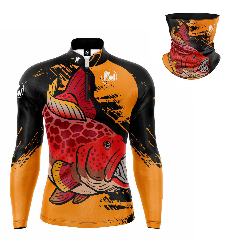 Kit Camiseta Blusa Camisa + Balaclava Pesca Garoupa Vermelha Red Grouper Com Proteção Uv50+