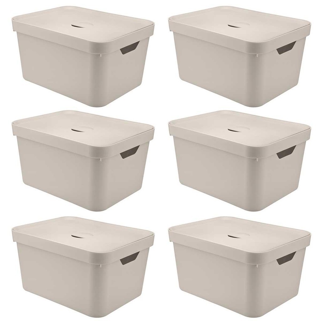 6x Caixa Plastica Multiuso 32L Organizadora OU Cube Bege em Oferta na Shopee