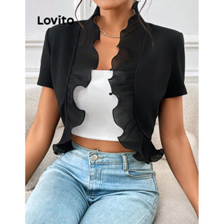 Lovito Romântico Casaco Feminino Liso com Babados LBL09307