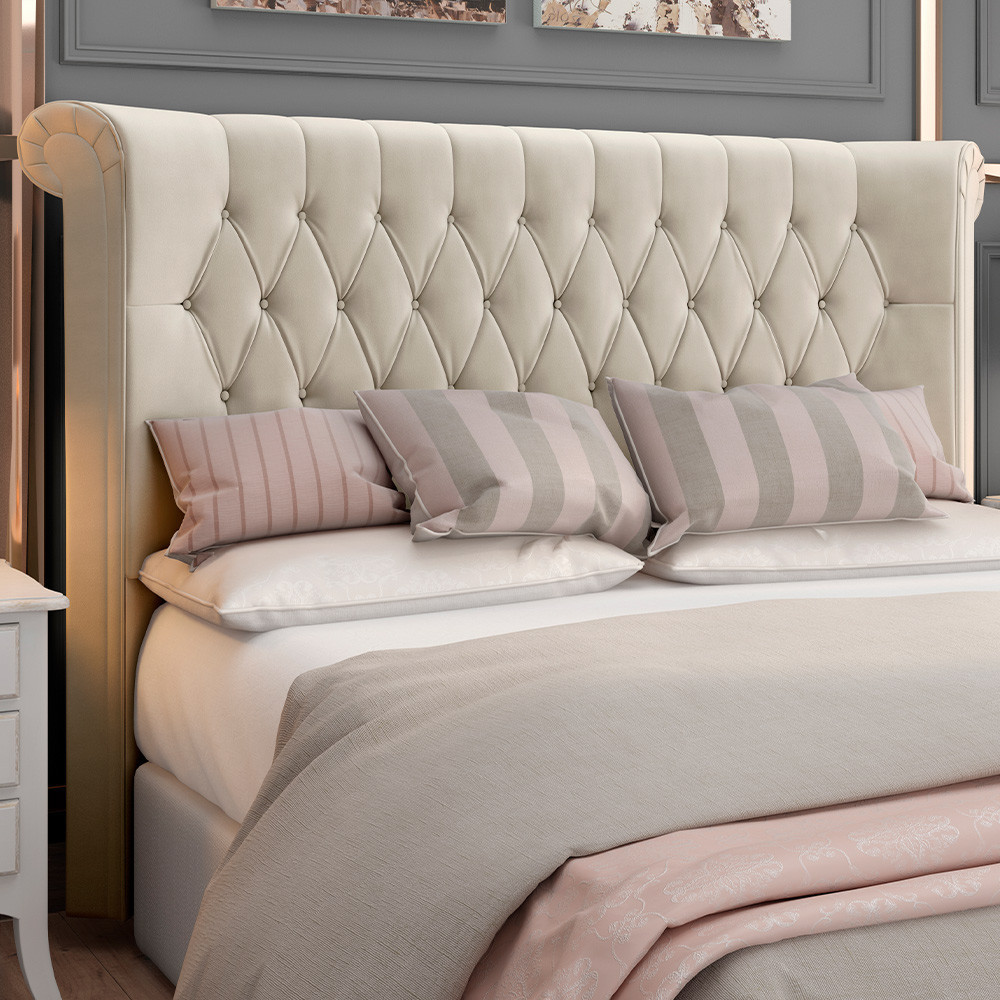 Cabeceira Cama Box King 195cm Estofada Meora P05 Veludo Bege - Lyam Decor em Oferta na Shopee