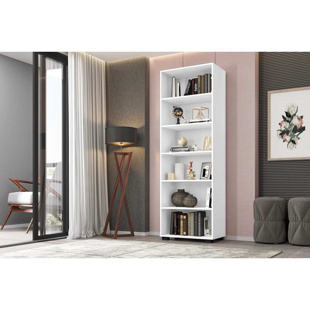Estante para Livros 5 Prateleiras 188cmx60,5cm Office Móveis Leão Branco TX