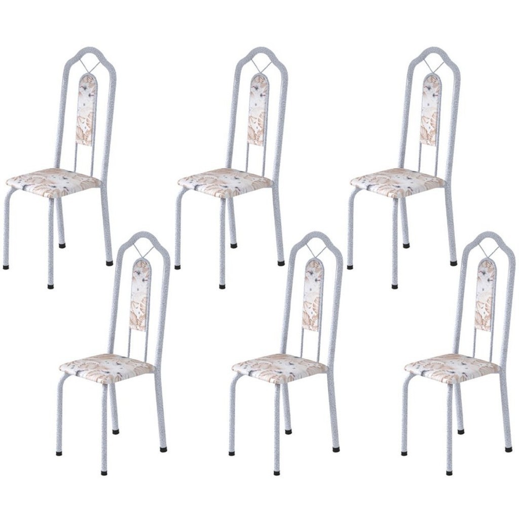 Kit 6 Cadeiras Tubular Bianca  Martelado Pérola/Botanic Bege em Oferta na Shopee