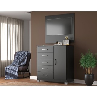 Cômoda Sapateira 1 Porta 5 Gavetas com Pés + Painel Tv até 43 Polegadas Preto em Oferta na Shopee