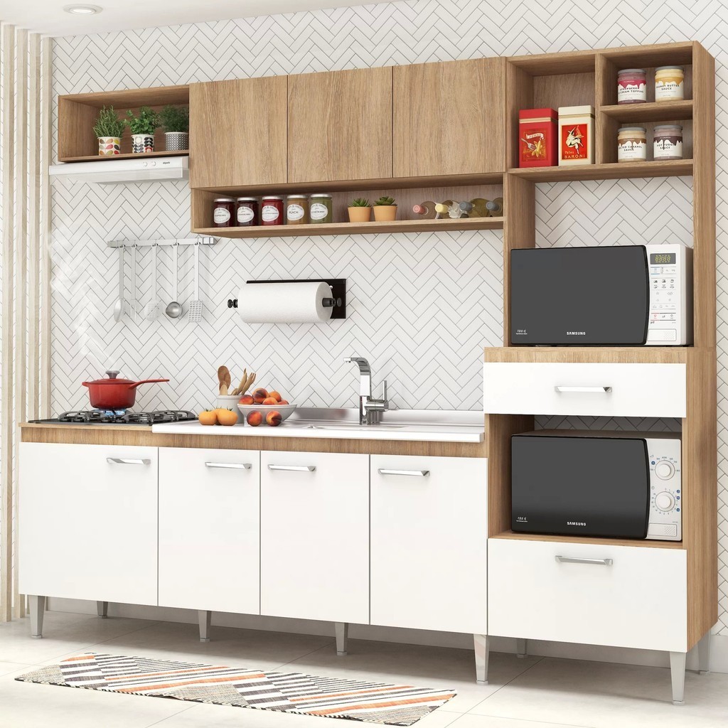 Cozinha Compacta Modulada 8 Portas 1 Gaveta Inova  Carvalho/Branco - Home & Living