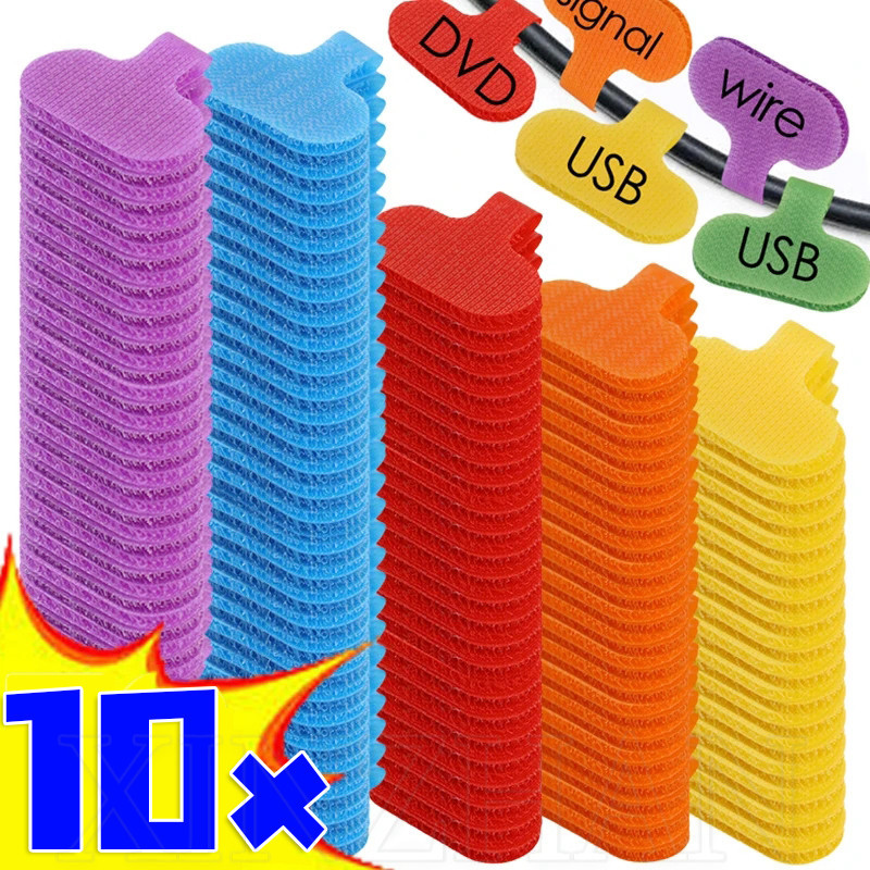 Escrito , Reutilizável , Nylon-Autocolantes Adesivos Para Etiquetas De Cabos-Ferramenta Marcadora De Fios-Clipes Organizadores Escritório Doméstico-Gerenciamento De Linha De Dados Multicor 10Pcs