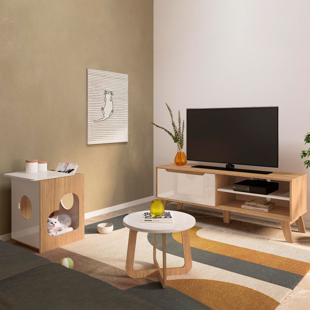 Sala de Estar Completa 1 Porta Carvalho/Off White - Pnr Móveis em Oferta na Shopee