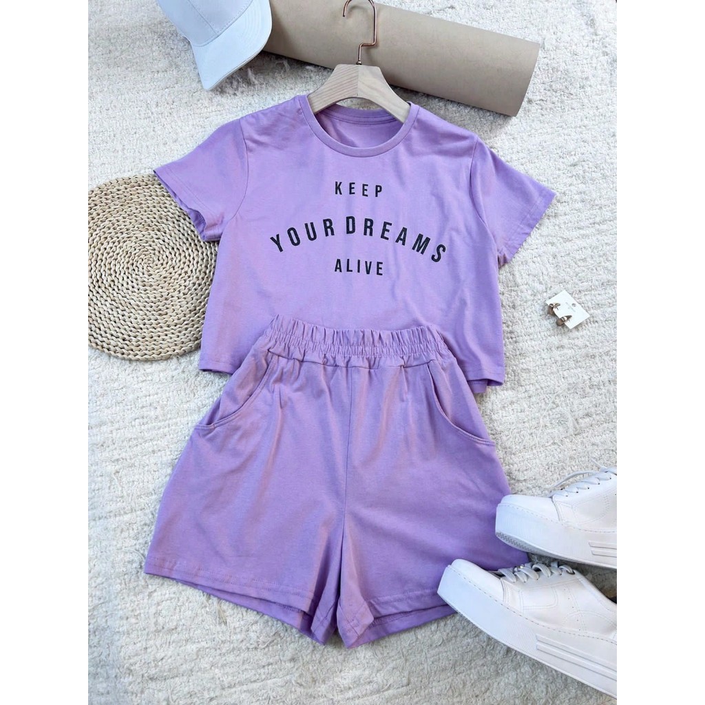 Terno feminino estilo esportivo casual e confortável top e shorts conjunto keep