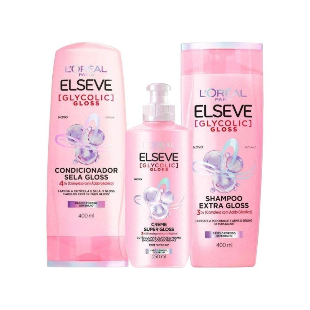 Kit Elseve L’Oréal Paris Glycolic Shampoo 400ml + Condicionador 400ml + Creme de Pentear (3 Itens) em Oferta na Shopee