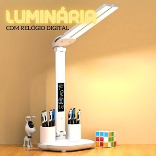 Luminária Led de Mesa Com Relógio Digital Com 3 Níveis de Cor Com Porta Caneta - DIVINO em Oferta na Shopee