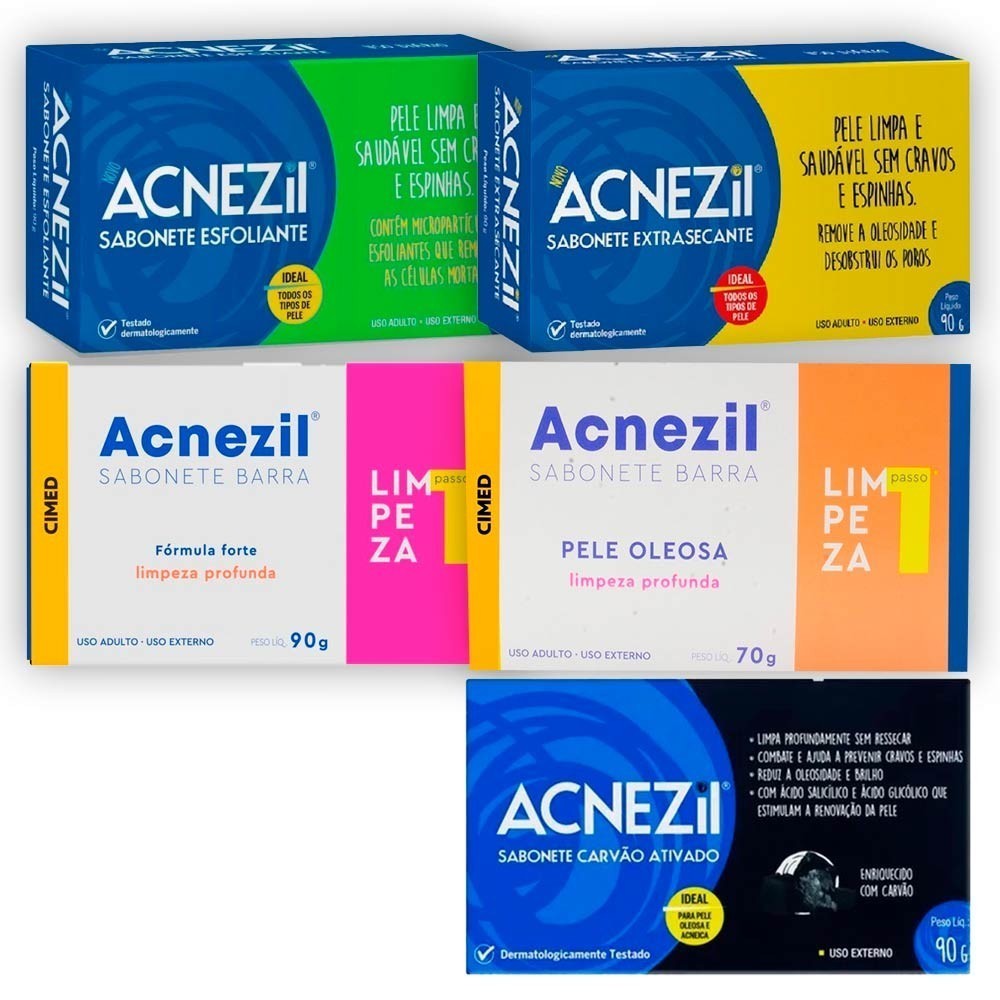 Sabonete Acnezil Extrassecante Pele Acneica Esfoliante Fórmula Forte ou Oleosa Cimed em Oferta na Shopee