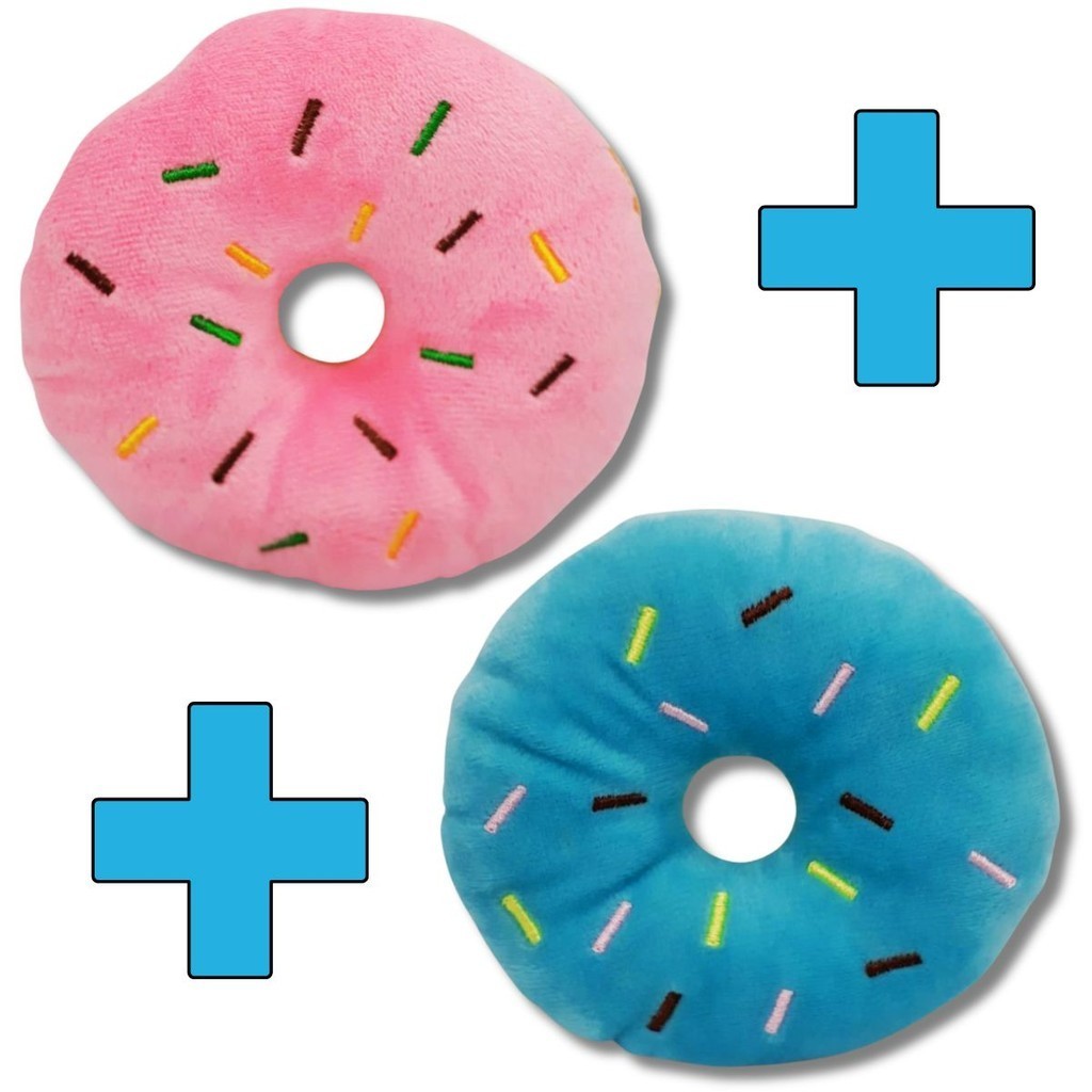 Kit 02 Brinquedo de Cachorro Pet Rosquinha Donuts Azul Rosa Mordedor com Apito Som
