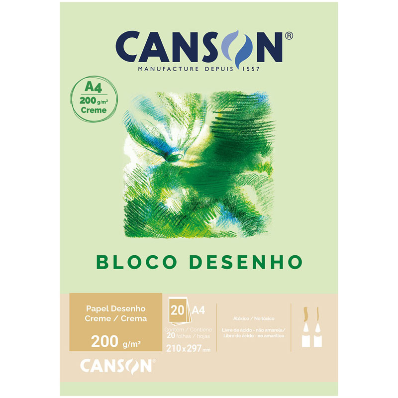 Bloco desenho creme A4 200g com 20 folhas Canson