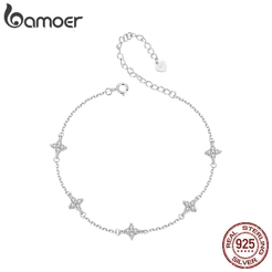 Bamoer 925 Sterling Sliver Anklet Tornozeleira Quatro Folhas Jóias De Trevo Para Mulheres
