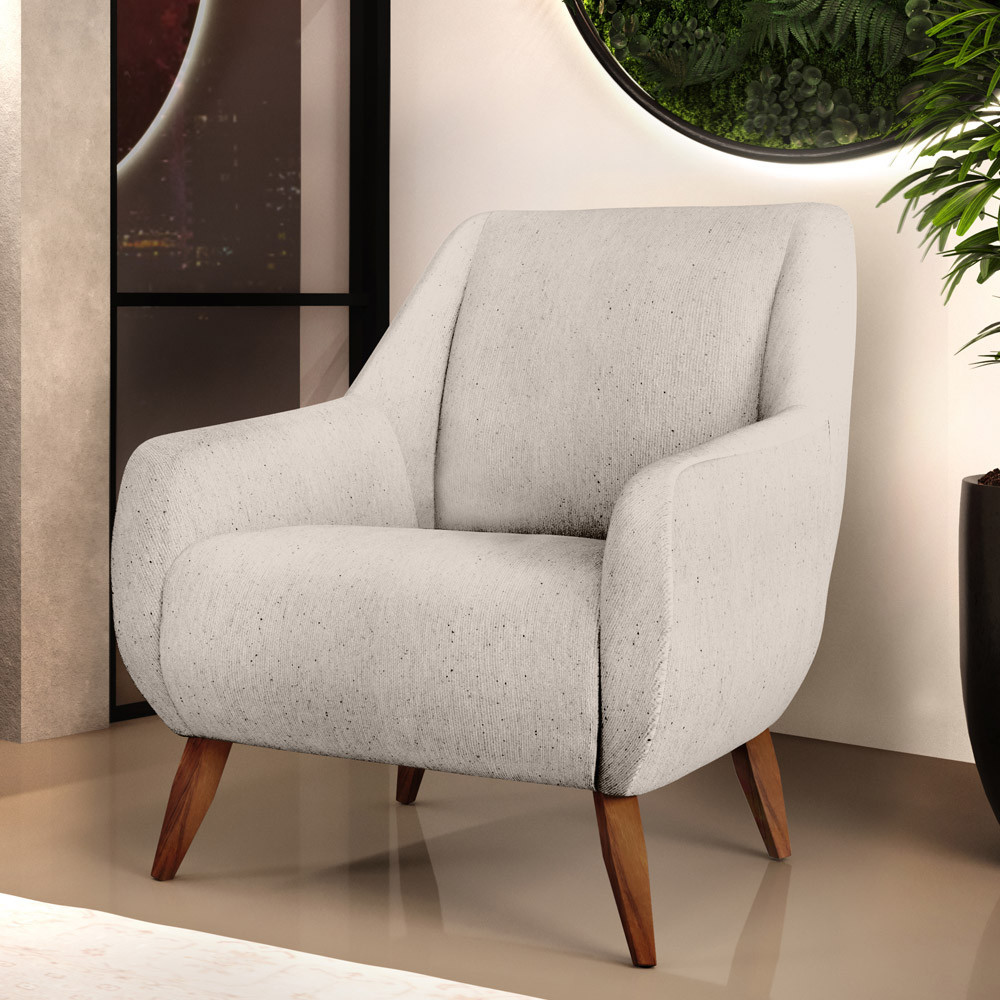 Poltrona Decorativa Fixa Pés de Madeira Paloma D02 Linho Cru C-443 - Lyam Decor em Oferta na Shopee
