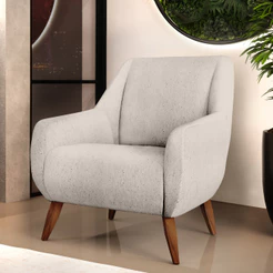 Poltrona Decorativa Fixa Pés de Madeira Paloma D02 Linho Cru C-443 - Lyam Decor