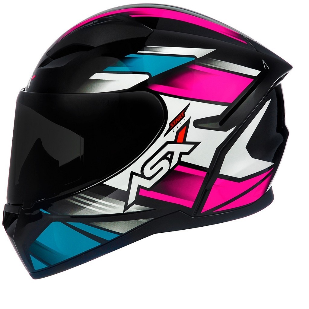 Capacete Feminino Asx City Start Rosa Azul Turquesa Esportivo Fechado Moto Com Narigueira