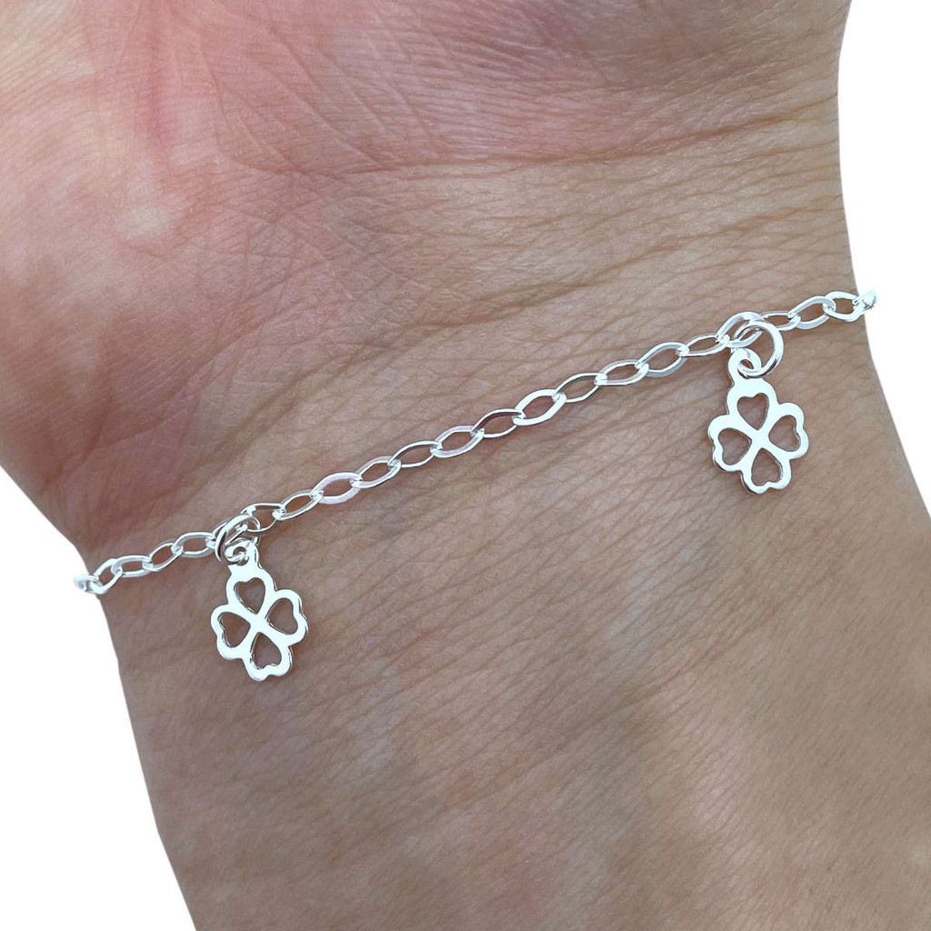 Pulseira Feminina com Pingente Trevo Sorte Corações Prata 925 Legítima Maciça Original em Oferta na Shopee