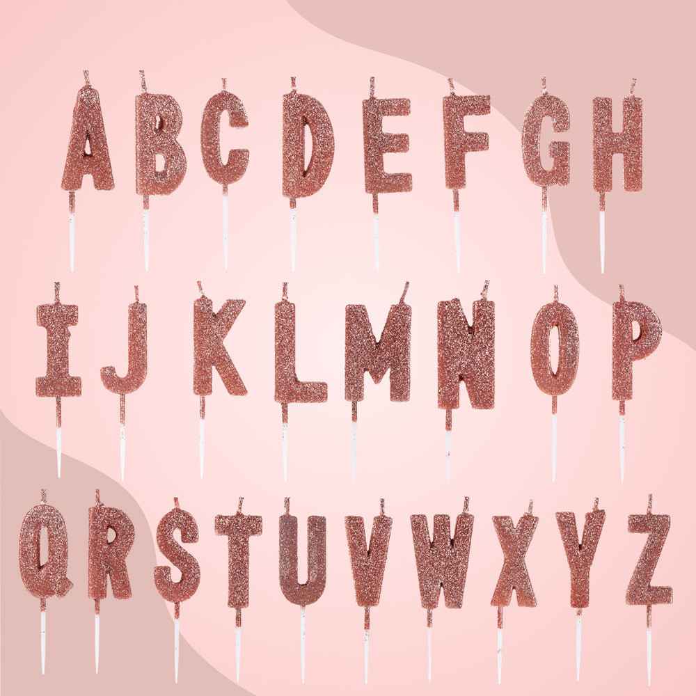 Vela de Aniversario De Letras  Rose Gold Metalizada com Glitter Silver Festas em Oferta na Shopee
