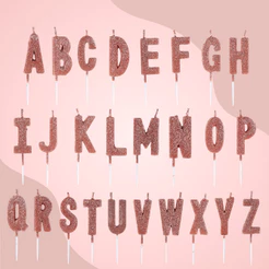 Vela de Aniversario De Letras Rose Gold Metalizada com Glitter Silver Festas