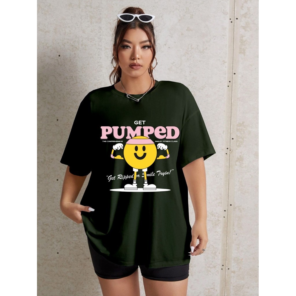 Camiseta Feminina Verde Militar Plus Size Reforço Oversized T Shirt Academia Exercicio Fisico Blusa