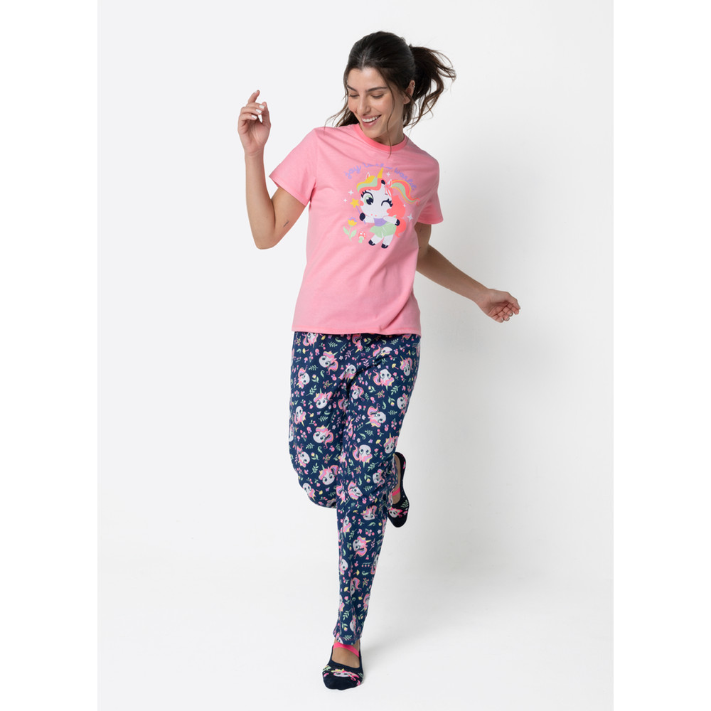 Pijama Manga Curta Algodão Feminino Unicórnio Encantado - Puket
